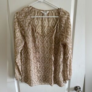 Charming Charlie Tan Patterned Blouse